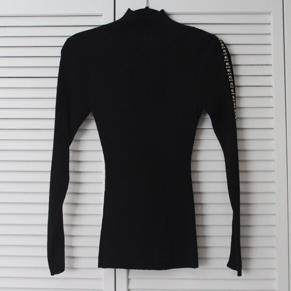 Cache Black High Neck Sweater with Sleeve Embellishment - Picture 1 of 4